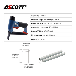 ASCOTT 21GA <span class=keywords><strong>Grapadora</strong></span> Neumática de Madera de Punta Larga 8016, Clavadora Neumática Industrial y <span class=keywords><strong>para</strong></span> Bricolaje de Acero, Pistola de Grapas Finas <span class=keywords><strong>para</strong></span> Tapicería - Product Image 2