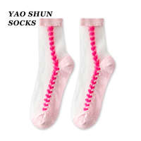 Bas de soie en dentelle Sexy OEM pour femmes, chaussettes transparentes noires, rouges, blanches, personnalisées pour printemps et été