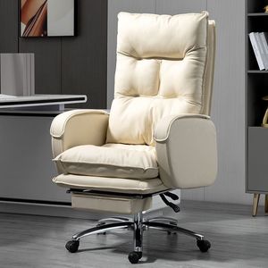 Chaise de bureau pivotante électrique ergonomique contemporaine à dossier haut, en cuir noir, base en aluminium, très vendue - Product Image 2