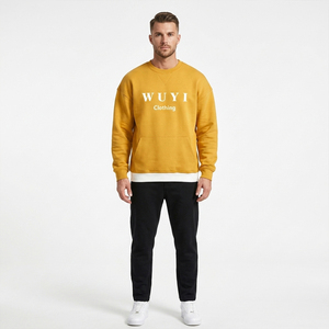 Trendy <b>Men's</b> Mustard Yellow Oversized Sweatshirt Heavyweight Cotton Fleece Crewneck Pullover Custom Logo Streetwear Hoodless - Product Image 2