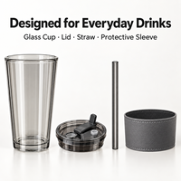 Gobelet en verre de 450 ml avec paille et couvercle, tasse à boire réutilisable avec manchon de protection, logo personnalisé