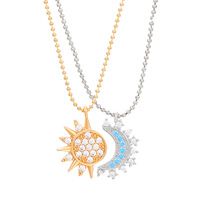 Ensemble de bijoux style européen et américain pour femme, style Instagram, avec bracelet, collier et boucles d'oreilles ornés de strass et de diamants, motif soleil et lune