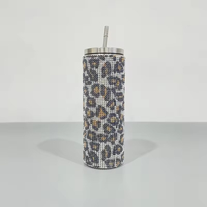 Copas de paja de diamantes de imitación de leopardo arcoíris <span class=keywords><strong>azul</strong></span> negro de 20oz con aislamiento al vacío de doble pared - Product Image 2