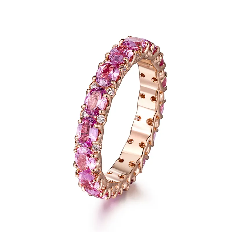 natural Pink Sapphire Diamond gemstone band finger 18k Gold jewelry Gold wedding ring