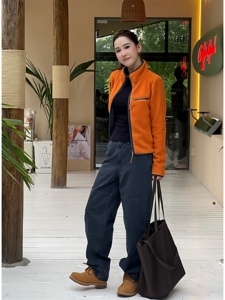 Blazer en polaire Orange Wind Breaks Waves, écologique, pour l'extérieur et la ville, polyvalent, uni, décontracté, avec fermeture éclair frontale. - Product Image 3