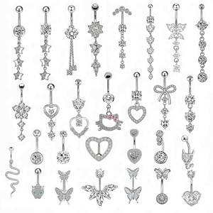 파인 지르콘 하트 나비 꽃 뱀 모양 배꼽 링 스테인리스 스틸 바디 피어싱 주얼리 도매 주문 제작 - Product Image 1