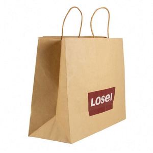 Sacs en papier kraft brun écologiques pour la vente à emporter de la restauration rapide avec poignées, sacs promotionnels - Product Image 3