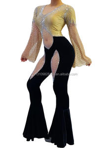 Flare velours serré combinaison <span class=keywords><strong>chair</strong></span> Piercing Sexy DJ fête d'anniversaire discothèque Bar Performance Costume - Product Image 4