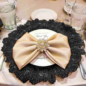 Bulk 13" <b>Black</b> Gold Reef Charger <b>Plates</b> Plastic Decorative Underplates for Halloween Party & Luxury Wedding Table Setting - Product Image 3