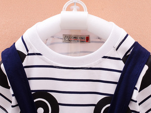 <b>Hot</b> Sale Wholesale New Style Children Clothes Clothing Sets Kid Stripe T Shirt and Knitted Overall Pants Set - Product Image 3