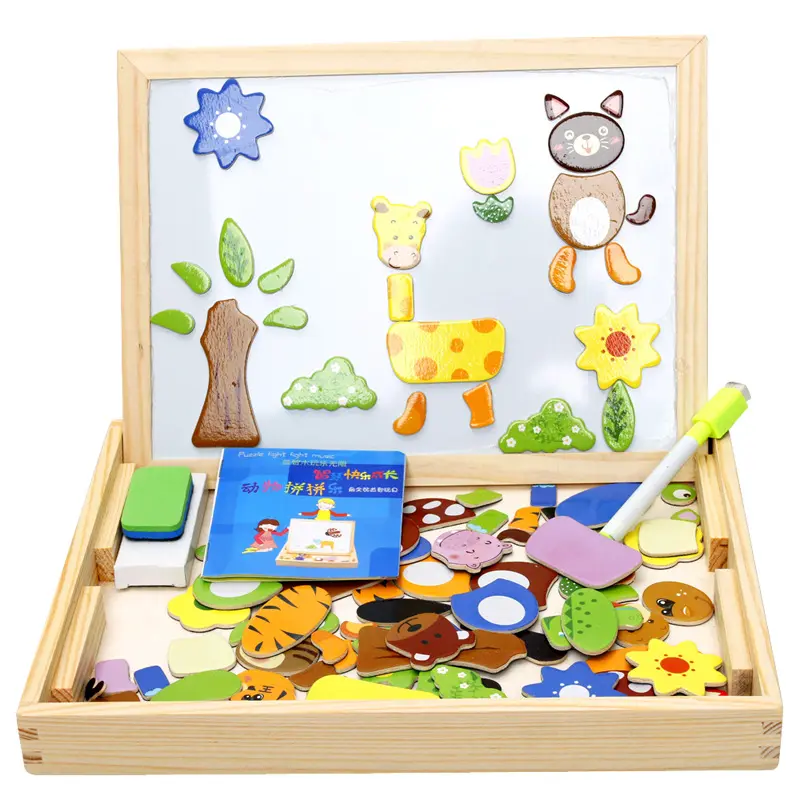 Holz-Kids-Lernspielzeug magnetische Eckplatte doppelseitige Trocknung Karton-Puzzlespiele für Jungen Mädchen
