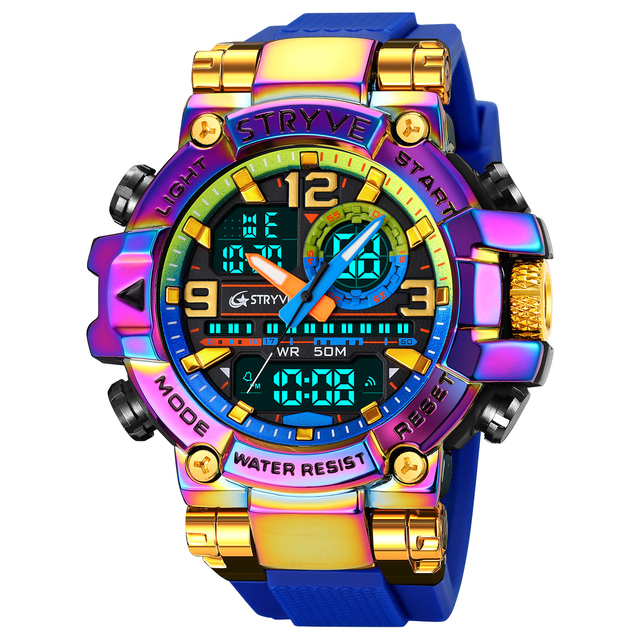 STRYVE Fashion Men's Sport Watches Shock Resistant 50M Waterproof Wristwatch LED Alarm Stopwatch Clock Watches Men 8025