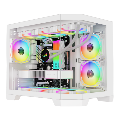 White MATX Chassis 0.5mm Steel 3 Pcs Glass Gaming Case Support 360 Liquid Cooler LCD Panel