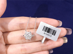 Tianyu Trendy GRA Certified Moissanite Hexagonal Halo <b>Necklace</b> Featuring a Main Stone 925 Sterling Silver Platinum Plated Unisex - Product Image 3