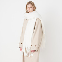 Châle Écharpe Couverture Extra Longue en Fausse Cachemire à Pompons Épais, Couleur Unie, Moelleuse et Chaude pour l'Hiver
