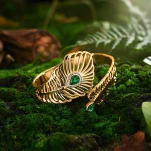 Fashion <b>Cuff</b> Bracelet 316L Stainless Steel PVD Gold Plating Sustainable Resistant Green Gemstone Design - Product Image 3