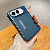 Étui pliable pour téléphone portable en grain de litchi, support couleur unie, protection antichute en PU pour iPhone 18 Duo