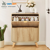 JIAMEIJIA Meuble à chaussures moderne en bois clair cannelé, rangement d'entrée pour salon, villa, hôtel, personnalisable