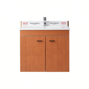 Meuble-lavabo pliant à 2 portes 80x45 cm avec dessus en céramique teck pour salle de bain - Product Image 3