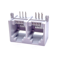 Conector Soulin RJ11 1X2 Puertos, Doble Enchufe, 90 Grados, Perforación Directa, Plástico, Sin Luz, Gris, Puerto Ethernet 6P6C