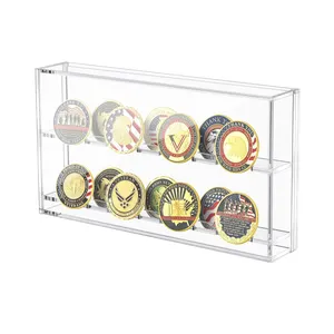 定制双层透明亚克力展示柜封闭盒，用于挑战硬币lucite军用硬币支架