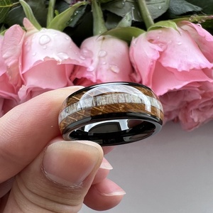 Coolstyle Jewelry 8mm Wholesale Domed Whisky <strong>Wood</strong> Deer Antler Inlay Engagement <strong>Wedding</strong> Band Black Tungsten <strong>Ring</strong> for <strong>Men</strong> Women - Product Image 4