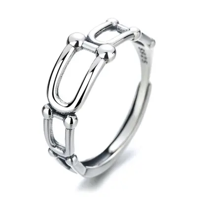 NINE'S Punk Antique 925 Silver U Shape Linked Chain Rings Horseshoe Open Engagement Ring Women