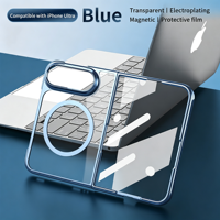 Coque magnétique transparente HEYBING pour IP18 Fold avec cadre électroplaqué, anneau magnétique, charge sans fil, protection antichoc