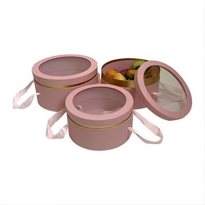 Düz Renk Şeffaf PVC Yuvarlak Pencereli 3 Parçalı Set Kabartmalı Baskılı Çiçek Kutusu Kağıt Tüp Hediye Paketleme Kutusu - Product Image 5