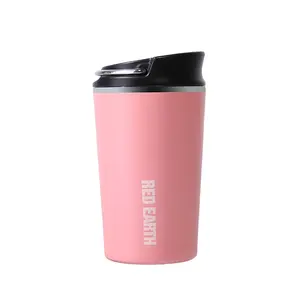 Caneca com anel de elevação, copo de café vermelho 380ml, aço inoxidável, vácuo isolado