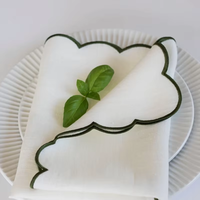 Ensemble de serviettes en lin de couleur unie avec couleurs/logos personnalisés, style nordique avec bordure brodée festonnée pour hôtel, mariage, ensemble de sets de table