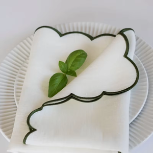 Juego de Servilletas de Lino de Color Sólido con Colores/Logotipos Personalizados Estilo Nórdico con Borde Festoneado Bordado para Hotel y Bodas - Product Image 5