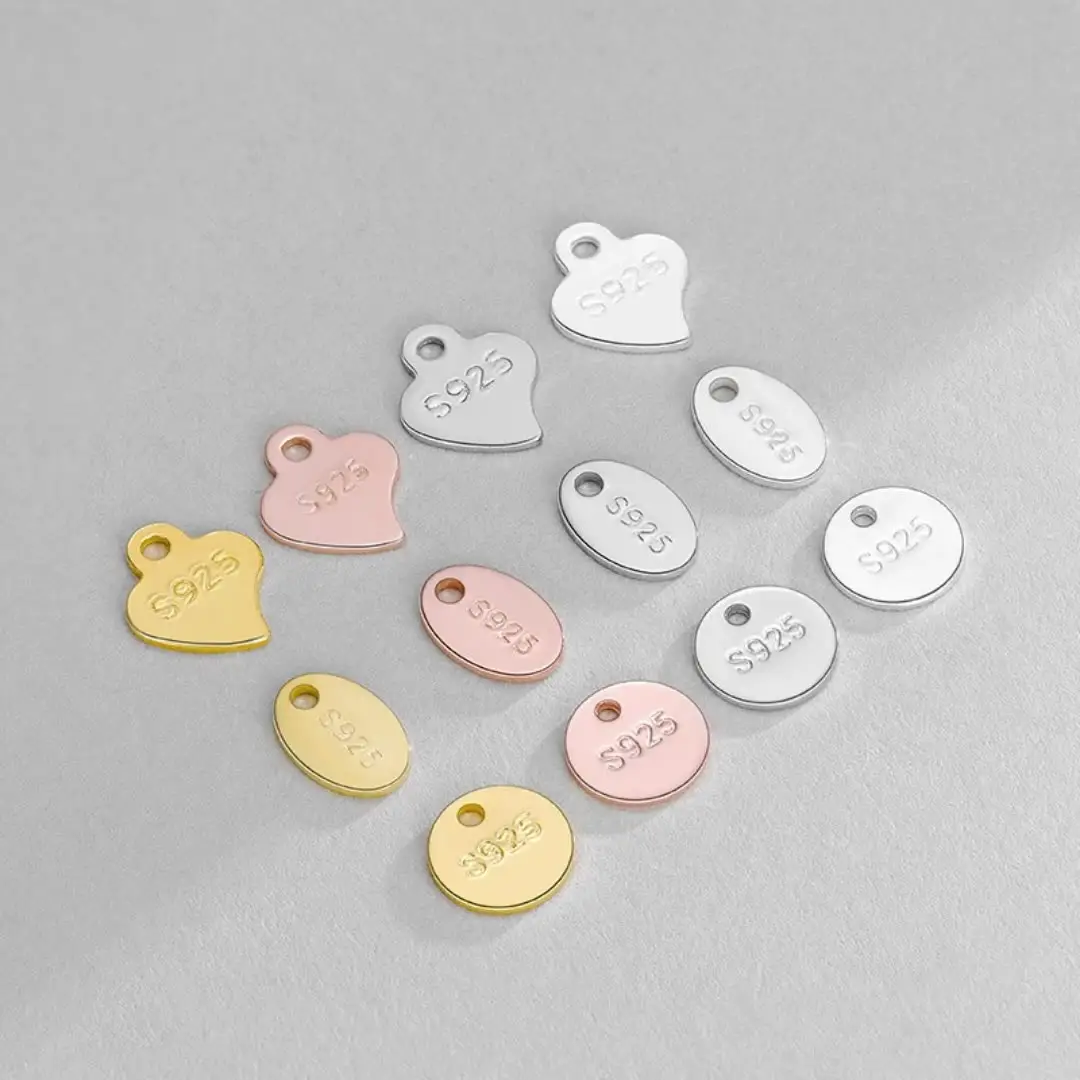 S925 gümüş düz kalp zincir sonu etiketleri ile boşlukları damgalama delik etiketleri kolye Charm DIY kolye takı yapımı için