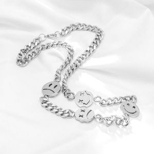 yunnique Unisex <b>Titanium</b> Steel Cuban <b>Chain</b> Necklace With Smile Face Expressions Long Hip Hop Punk Style Fashion Jewelry Gift - Product Image 2