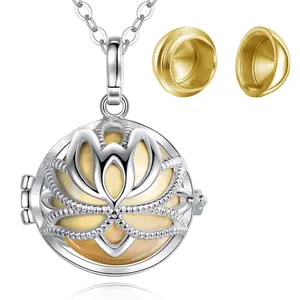 Isunni Hot Sell Lotus Hollow Cage Cremation Pendant 925 Sterling Silver Urn Necklace Jewelry