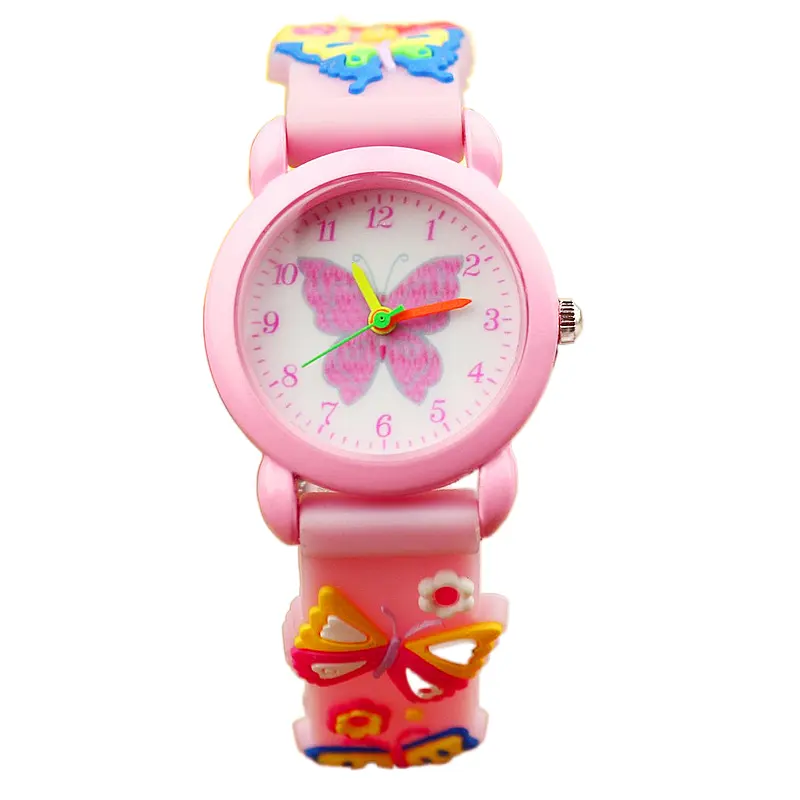 새로운 3D 어린이 석영 시계 소년 소녀 귀여운 나비 실리콘 젤리 어린이 시계