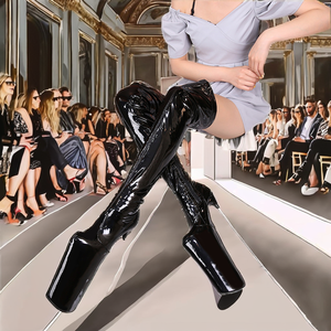 Nouvelles bottes cuissardes en PU PAT pour l'hiver et l'automne, talons hauts de 30 cm, grandes tailles, escarpins à plateforme zippés, chaussures augmentant la taille - Product Image 2