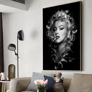Funtuart黒と白のプリントマリリンモンローのヴィンテージの肖像画喫煙少女壁アートポスタークリスタル磁器絵画