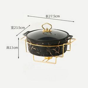 Olla de Sopa de Mármol Estilo Nórdico con Detalles Dorados, Olla Redonda Ovalada Rectangular para Fiestas, Vajilla con Bandeja para Velas - Product Image 6