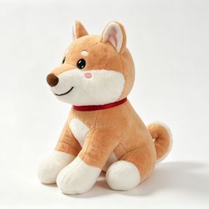 Peluche Personalizado de Shiba Inu, Suave, Color Bronceado y Blanco, Cachorro de Shiba Sentado, con Collar Rojo y Mejillas Rosadas - Product Image 4