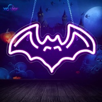 Lumière LED néon 3D en forme de chauve-souris souriante, alimentée par USB, à suspendre/montage mural, décoration pour la maison, les bars, les magasins, les fêtes d'Halloween