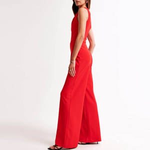 Großhandel Schicker Eleganter Abendanzug Bürodamen Hochgeschnittener Asymmetrischer Atmungsaktiver Design-Jumpsuit mit Einer Schulter und Weitem Bein - Product Image 3