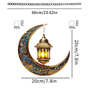 Adorno para el Hogar con Forma de Luna Creciente Dorada con Decoración Floral y Linterna Colgante para Festividades Islámicas - Product Image 2