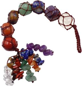Décoration suspendue en cristal de quartz en pierre naturelle avec conception tissée de 7 chakras, ornement mural de guérison d'énergie de pierres précieuses - Product Image 1