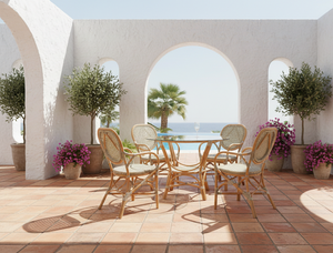 Ensemble de salle à manger compact et élégant en rotin/osier de style asiatique jamaïcain pour maisons, appartements, villas et espaces hôteliers chaleureux – Indonésie - Product Image 2