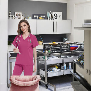 Conjunto de Uniformes Médicos Personalizados con Cuello en V, de Secado Rápido, Transpirables, de Spandex/Poliéster, Unisex, para Enfermeras, Salones de Belleza y Hospitales - Product Image 3