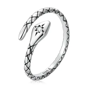 925 Sterling Silver Snake Ring Fine Jewelry Personalized Vintage Open Rings for Girls