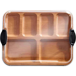 Bandeja de comida dividida de bambú con cubierta acrílica, plato cuadrado para queso con conservación del calor para uso en hoteles - Product Image 1