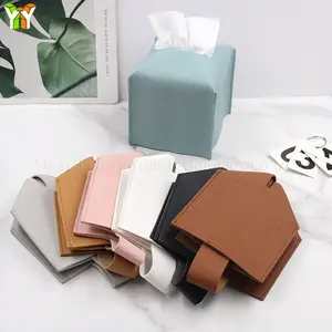 Tissue Box Cover Square PU Leather Tissue Box Holder Modern Tissue Case Facial Paper Organizer Dispense 5X5X5'