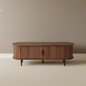 Meuble TV moderne en noyer avec porte coulissante, console de rangement pour salon, divertissement à domicile, 50-54 pouces - Product Image 2